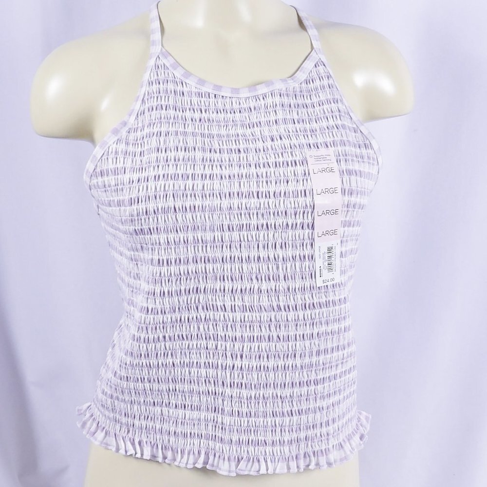 SO Purple Gingham High Neck Tank Top Juniors Large NWT - Picture 2 of 6